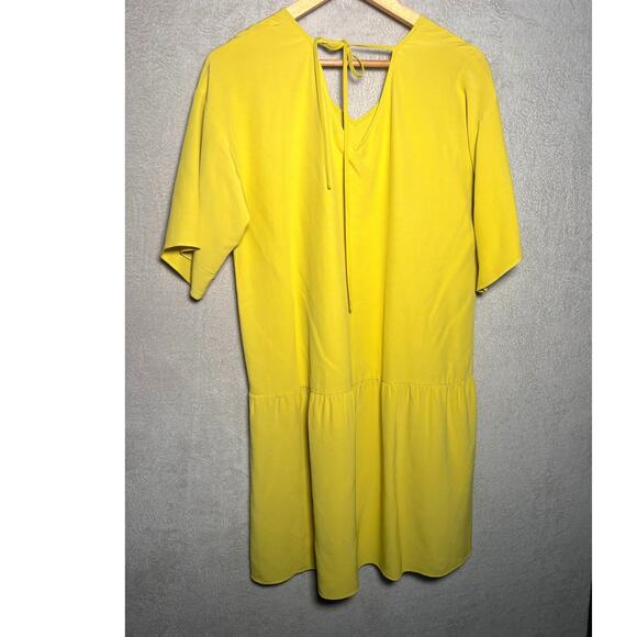 Eileen Fischer Tencel Viscose Crepe V-Neck Short Dress Yellow Size Medium - Picture 3 of 7
